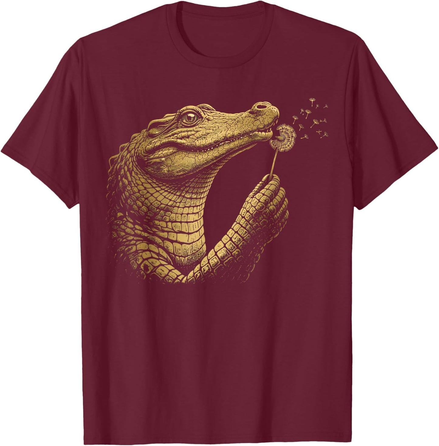 Funny Crocodile Blowing Wishes Alligator Blowing Dandelion T-Shirt - T-Shirt | Maroon