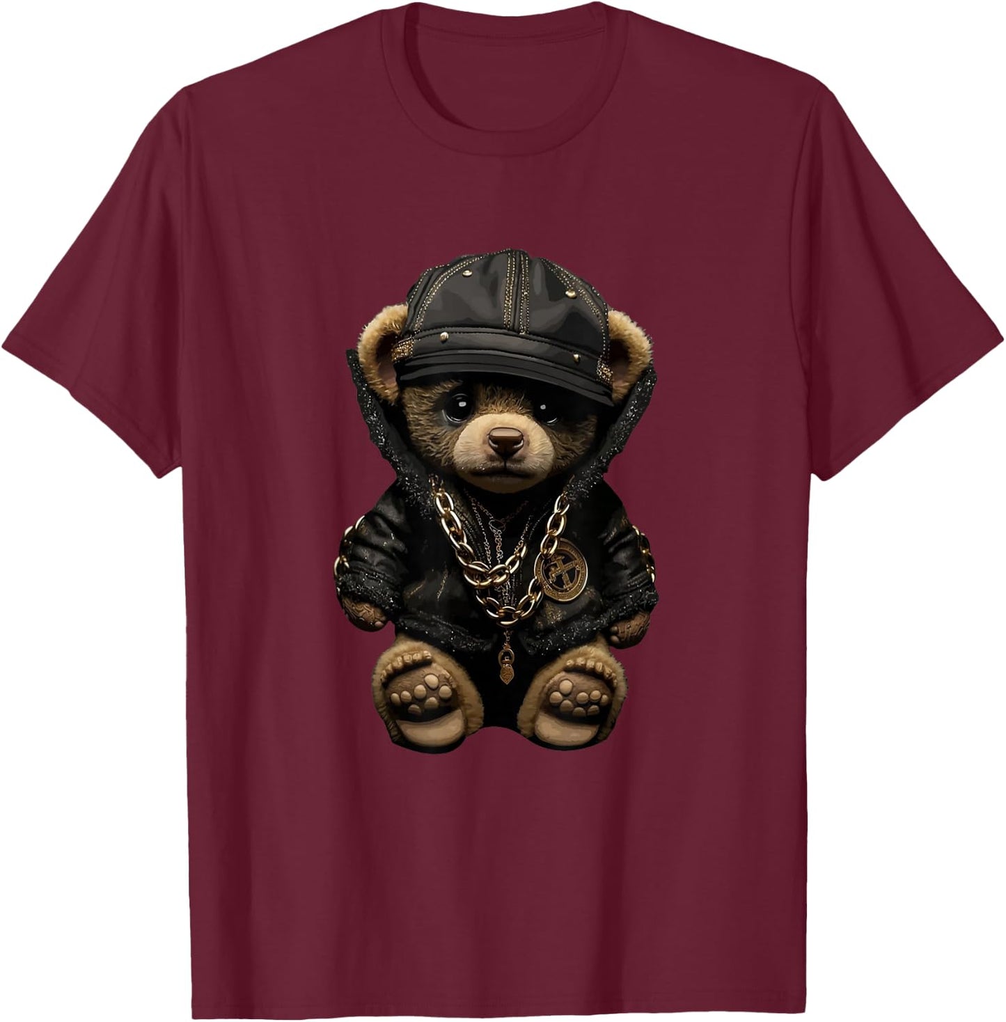 Teddy Fashion Rap Bear Stylish Hip Hop Funny , black T-Shirt - T-Shirt | Maroon