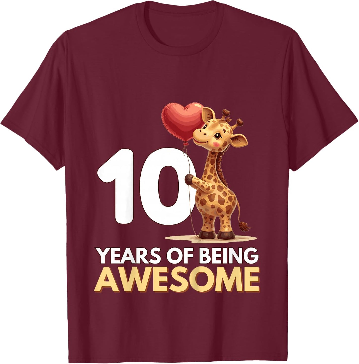 Kids Adorable 10th Birthday Giraffe T-Shirt - T-Shirt | Maroon