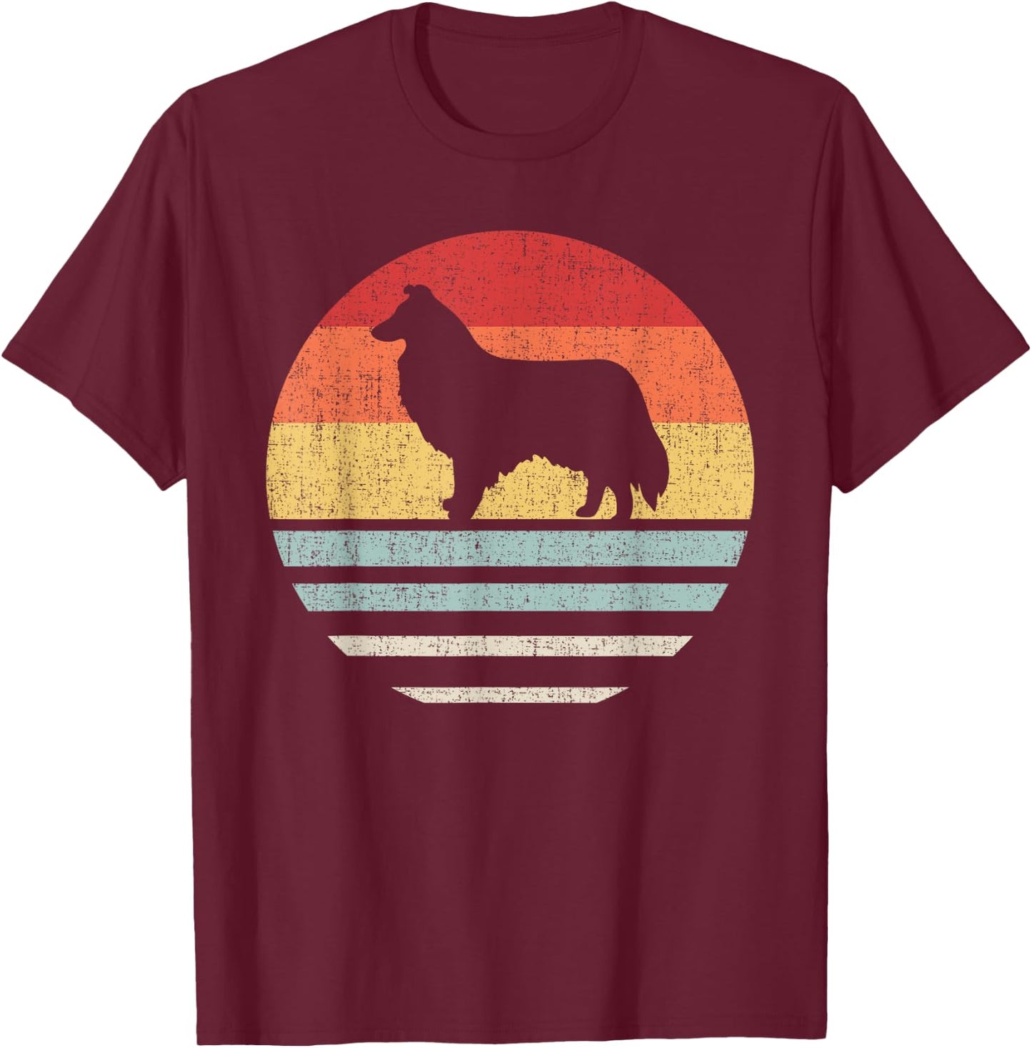 Vintage Retro Rough Collie Dog Mom Dad Cute Dog Lover Owner T-Shirt - T-Shirt | Maroon