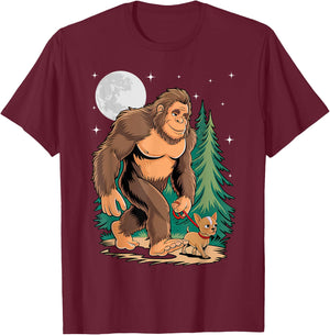 Funny Chihuahua Bigfoot Dog Walking Dog Mom Dad Kids T-Shirt - T-Shirt | Maroon