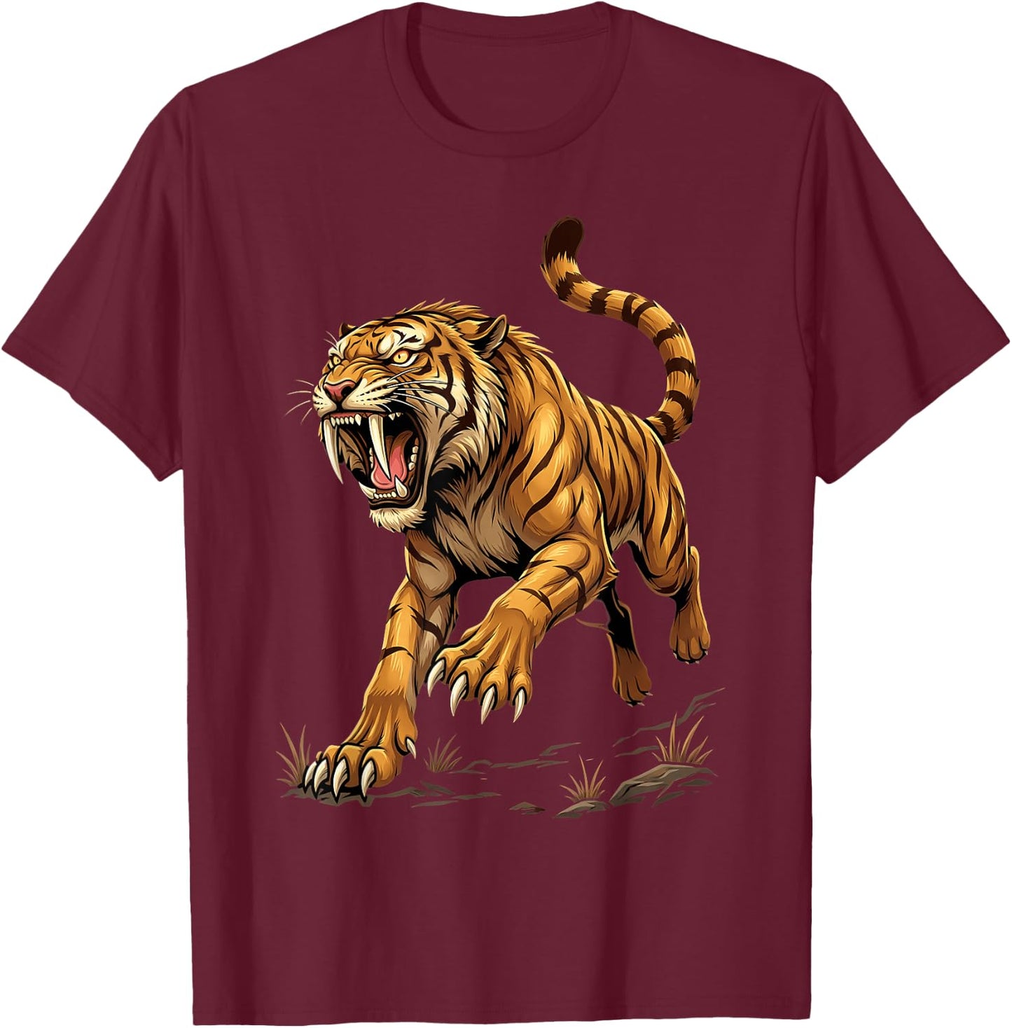 Saber Tooth Tiger Smilodon T-Shirt - T-Shirt | Maroon