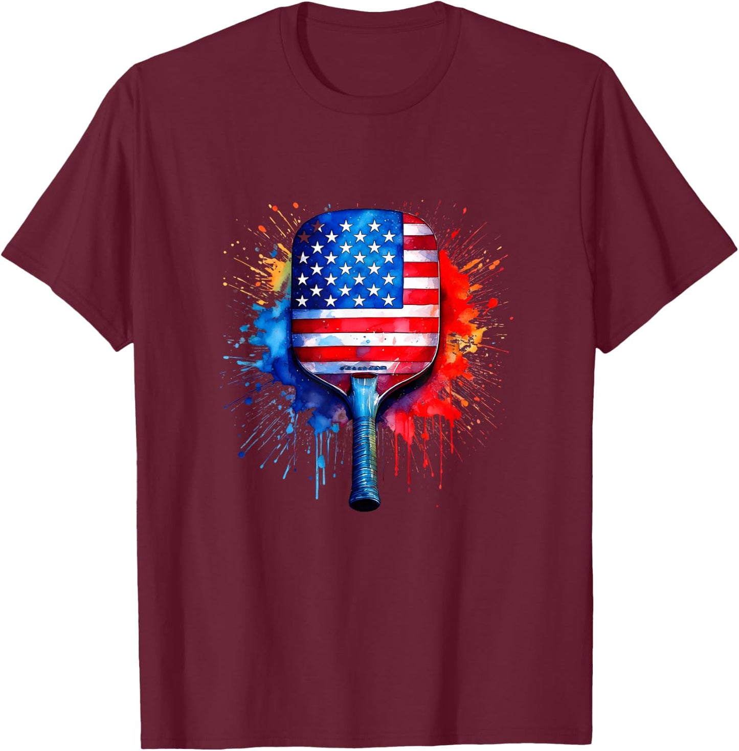 Pickleball Shirts USA Flag American 4th of July Sport T-Shirt - T-Shirt | Maroon