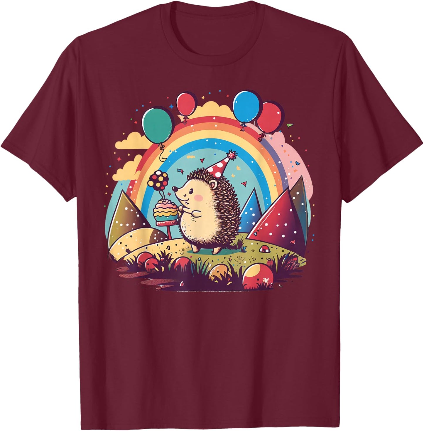 Celebration Hedgehog Event Birthday Party Hedgehog T-Shirt - T-Shirt | Maroon
