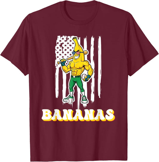 Funny Banana Drip Strong American Flag Kids Youth Boys Girls T-Shirt - T-Shirt | Maroon