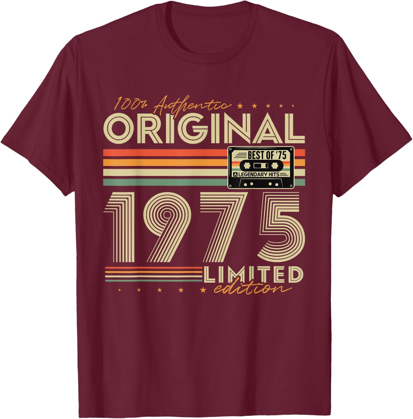 Original 1975 Vintage Gift 50th Birthday Man Woman , Black, S T-Shirt - T-Shirt | Maroon