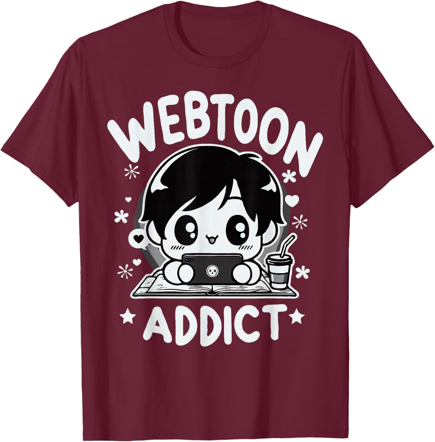 Gift graphic design for fan addicted to Webtoon , Black, S T-Shirt - T-Shirt | Maroon