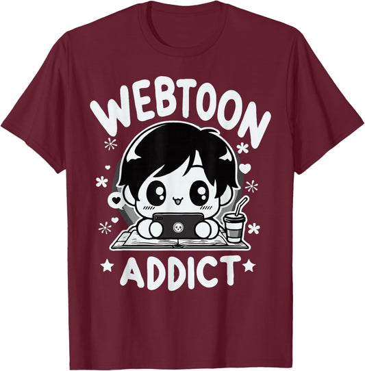 Gift graphic design for fan addicted to Webtoon , Black, S T-Shirt - T-Shirt | Maroon