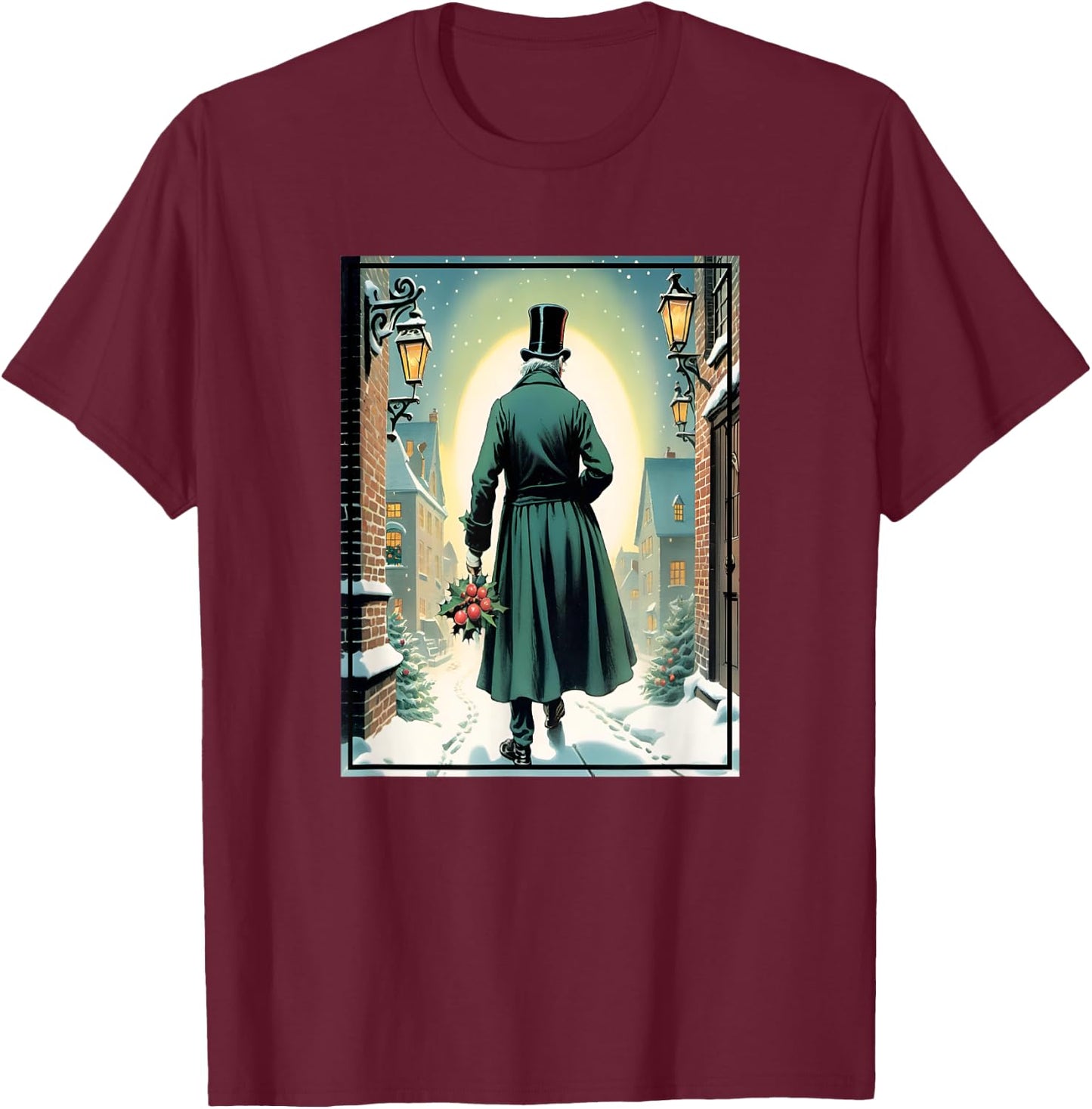 Charles Dickens Christmas Classic Book Ebeneezer Scrooge , -Adults, Kids, Black, Small, Short Sleeve T-Shirt - T-Shirt | Maroon