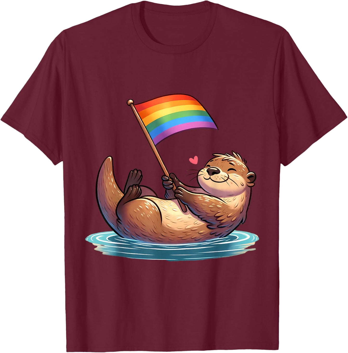 Gay Otter LGBTQ Rainbow Flag Pride Animal T-Shirt - T-Shirt | Maroon