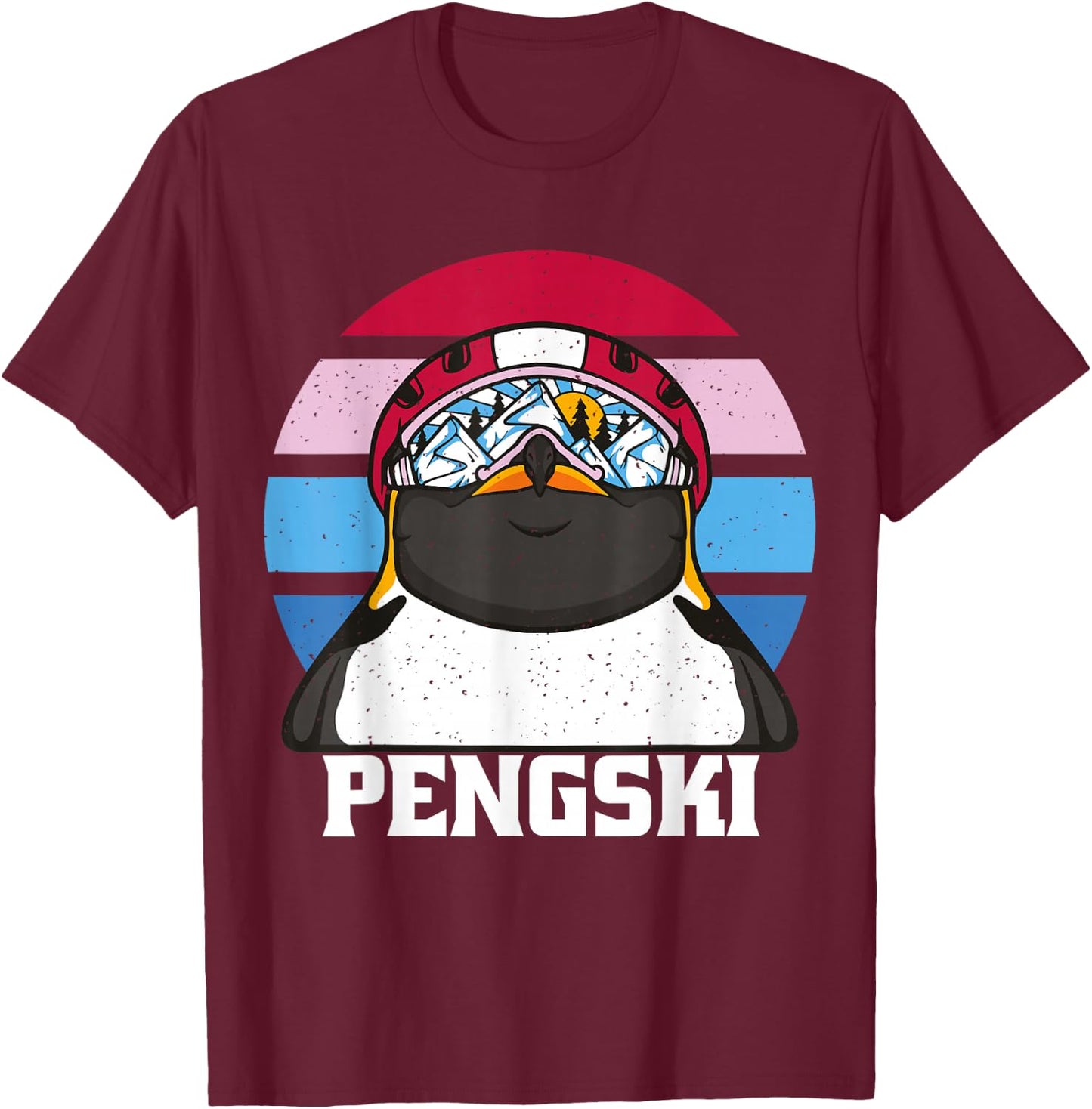 Ski Pengski Retro Vintage Funny Penguin with Ski Goggles T-Shirt - T-Shirt | Maroon