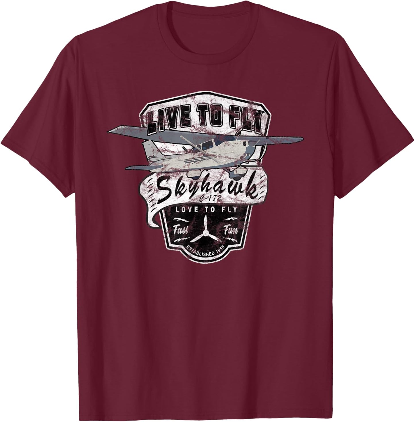 Live to Fly 172 Skyhawk Airplane Pilot Design T-Shirt - T-Shirt | Maroon