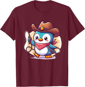 Western Rodeo Cowboy Hat Penguin Texas Animals T-Shirt - T-Shirt | Maroon