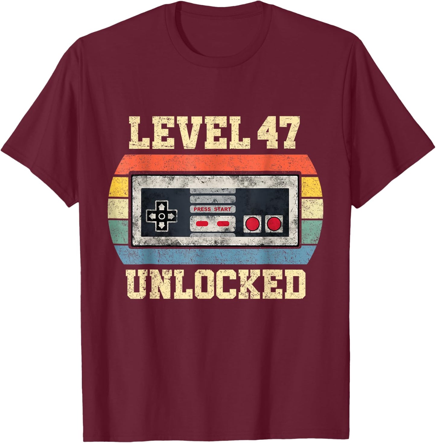 Level 47 Unlocked Funny 47 Year Old Gamer Gift 47th Birthday T-Shirt - T-Shirt | Maroon
