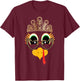 Turkey Face Girl Glasses Leopard With Crown Bow Thanksgiving T-Shirt - T-Shirt | Maroon