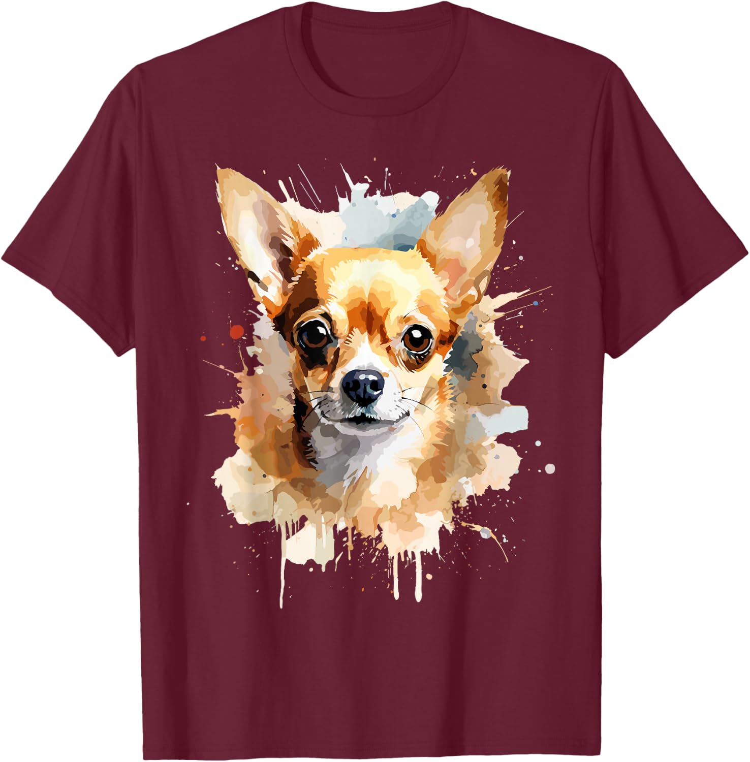 Chihuahua Lover Designs Pop Art Chihuahua Dog -Adults - Black, Small T-Shirt - T-Shirt | Maroon