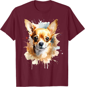 Chihuahua Lover Designs Pop Art Chihuahua Dog -Adults - Black, Small T-Shirt - T-Shirt | Maroon