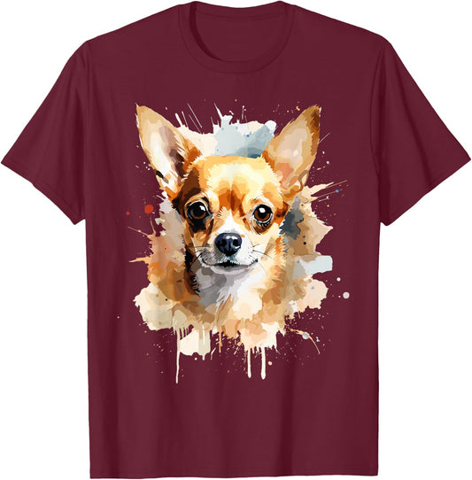 Chihuahua Lover Designs Pop Art Chihuahua Dog -Adults - Black, Small T-Shirt - T-Shirt | Maroon