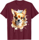 Chihuahua Lover Designs Pop Art Chihuahua Dog -Adults - Black, Small T-Shirt - T-Shirt | Maroon