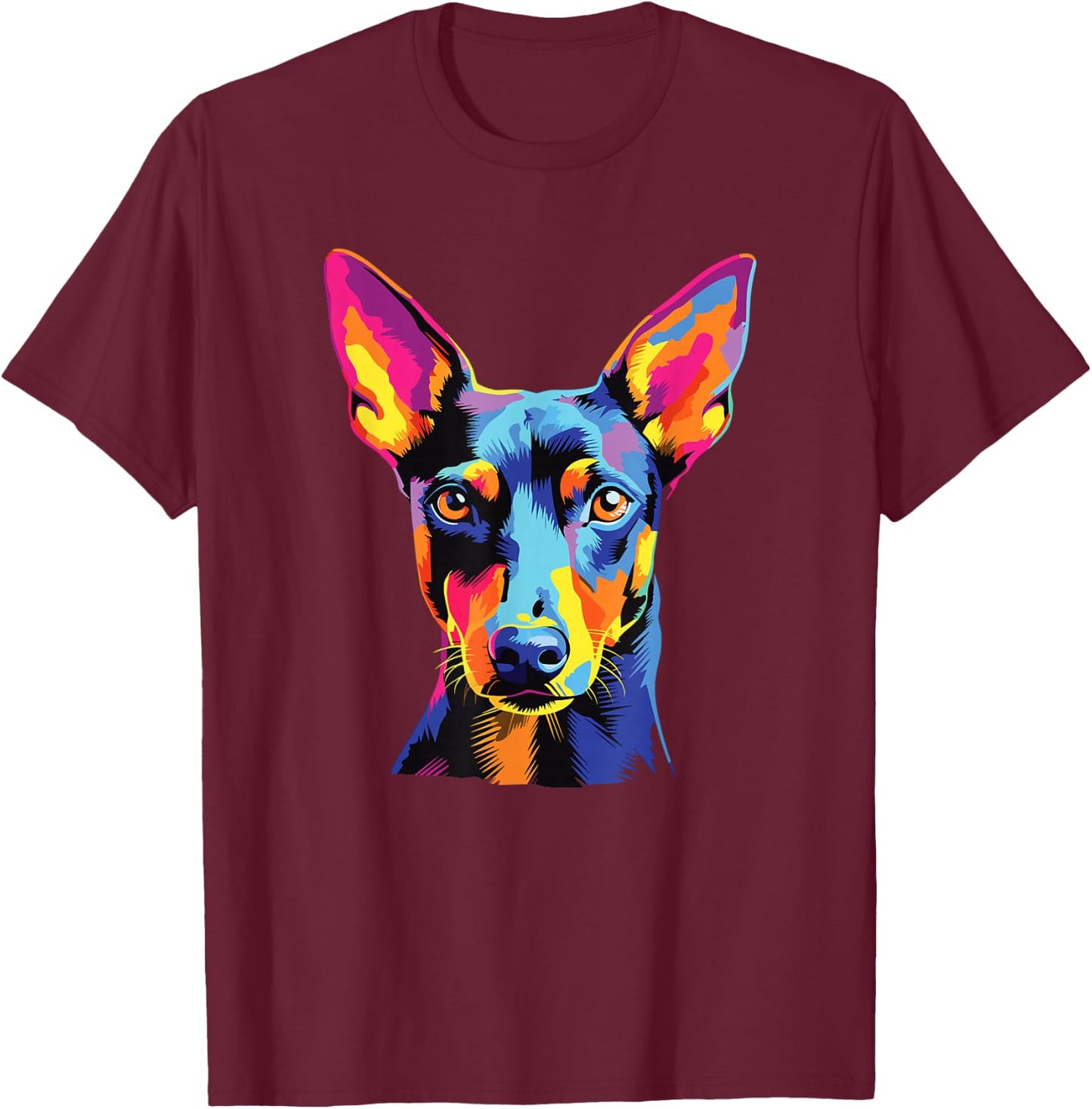 Watercolor Colorful Manchester Terrier Dog , Small, Black T-Shirt - T-Shirt | Maroon