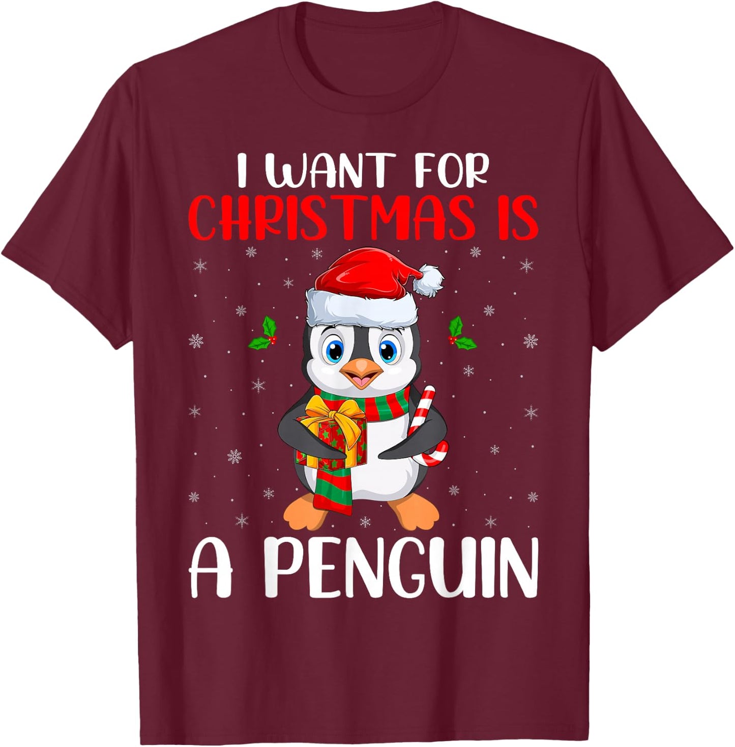 Penguin Lover -Adults Black Cartoon Christmas Birthday Modern Sweater Short Sleeve T-Shirt - T-Shirt | Maroon