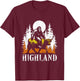 Bigfoot Riding Highland Cow - Funny Sasquatch Cow Lover T-Shirt - T-Shirt | Maroon