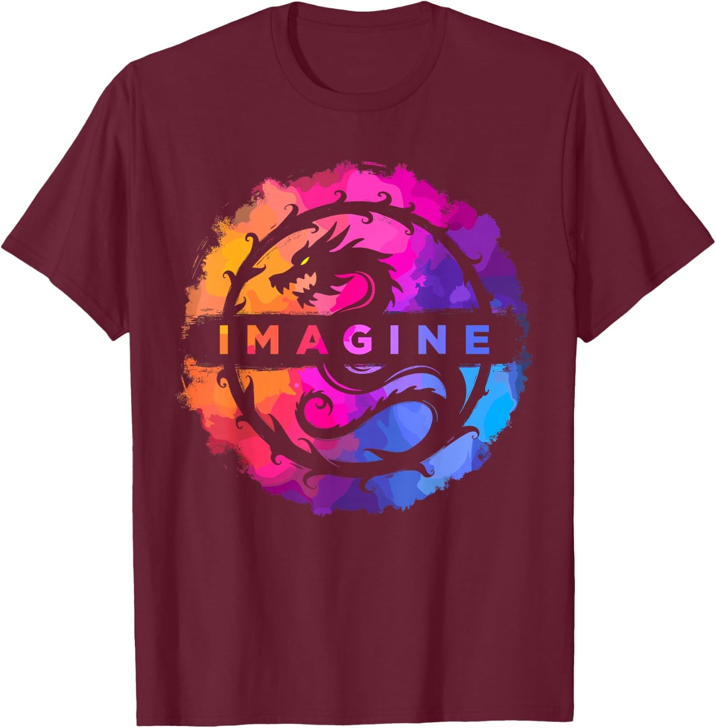 Imagine Dragon Retro Colorful , Black, S T-Shirt - T-Shirt | Maroon