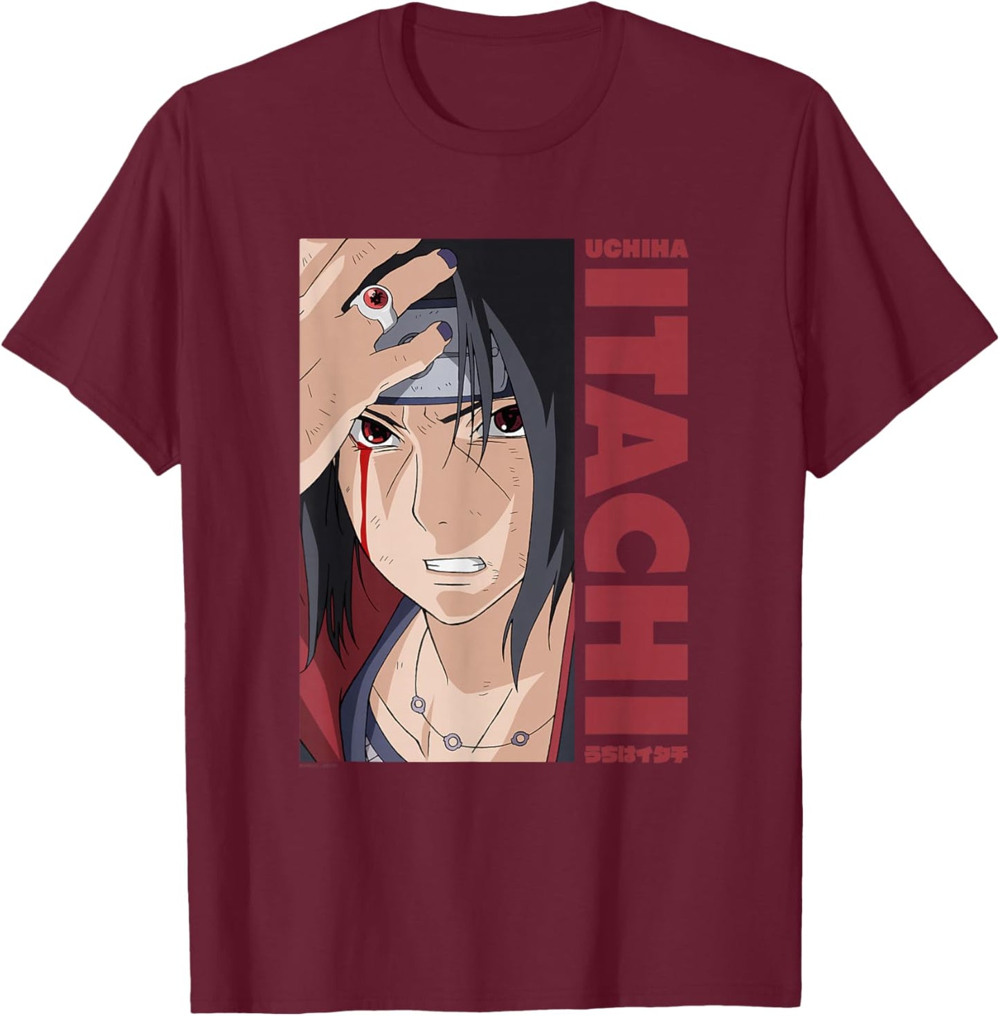 Naruto Shippuden Itachi Block and Name , black T-Shirt - T-Shirt | Maroon