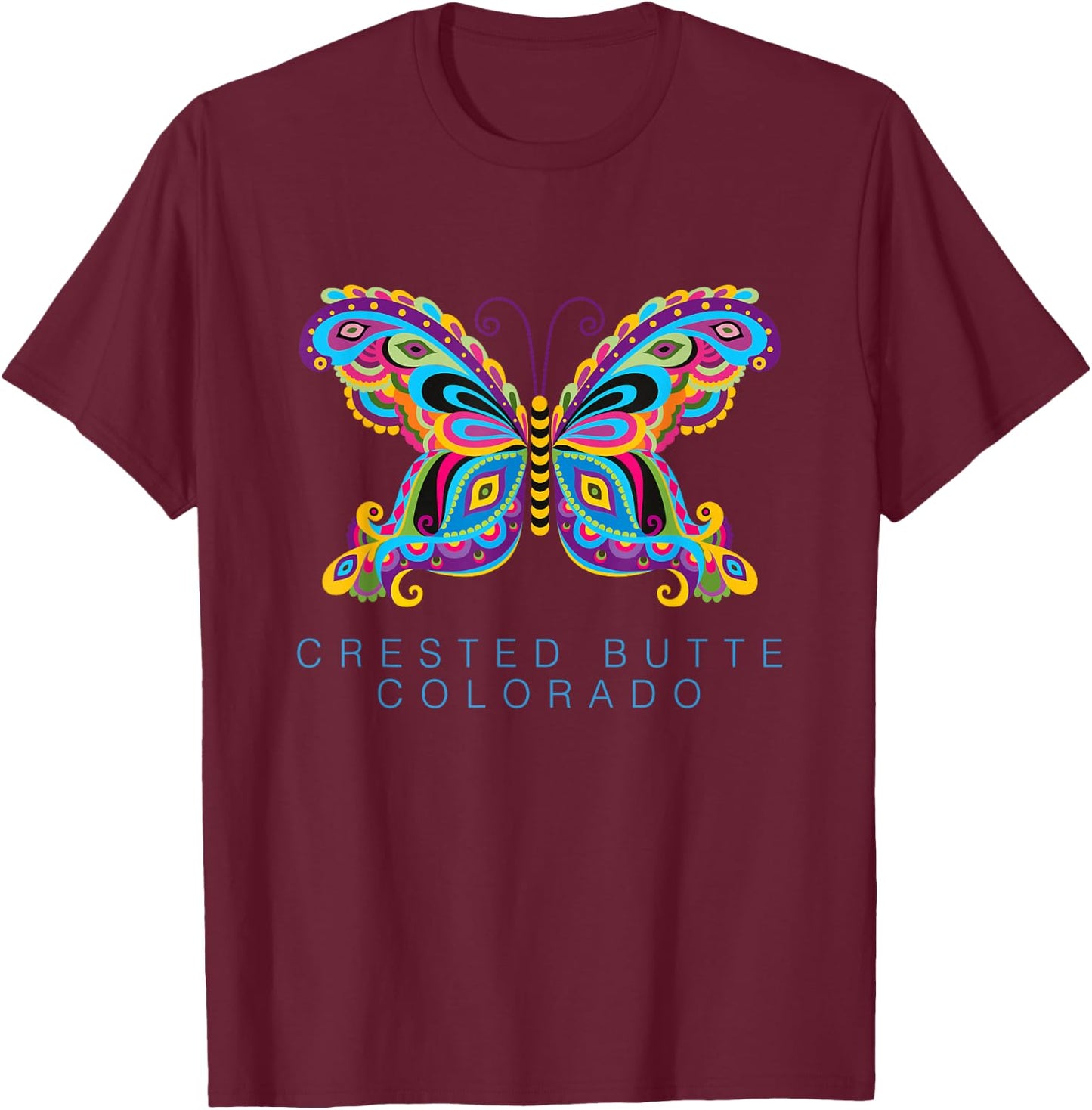 Crested Butte Colorado Souvenir Butterfly Graphic T-Shirt - T-Shirt | Maroon