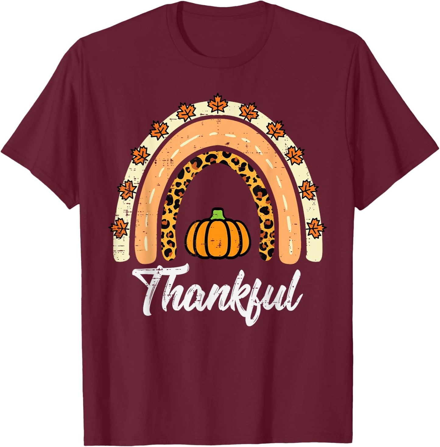 Thanksgiving Rainbow Thankful Fall Women Girls Kids Youth T-Shirt - T-Shirt | Maroon
