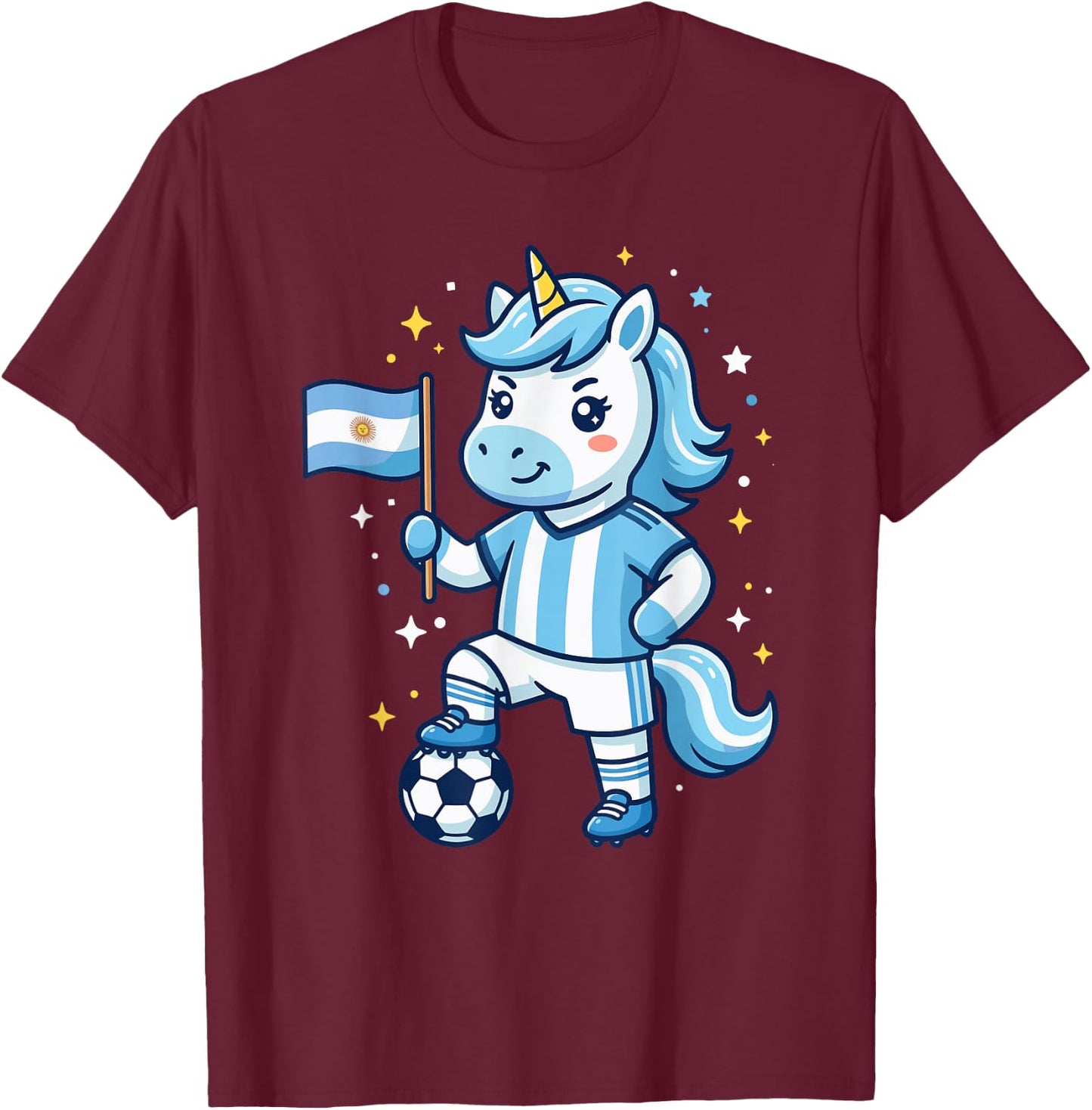 Argentina Flag Unicorn Cute Kawaii Argentinian T-Shirt - T-Shirt | Maroon