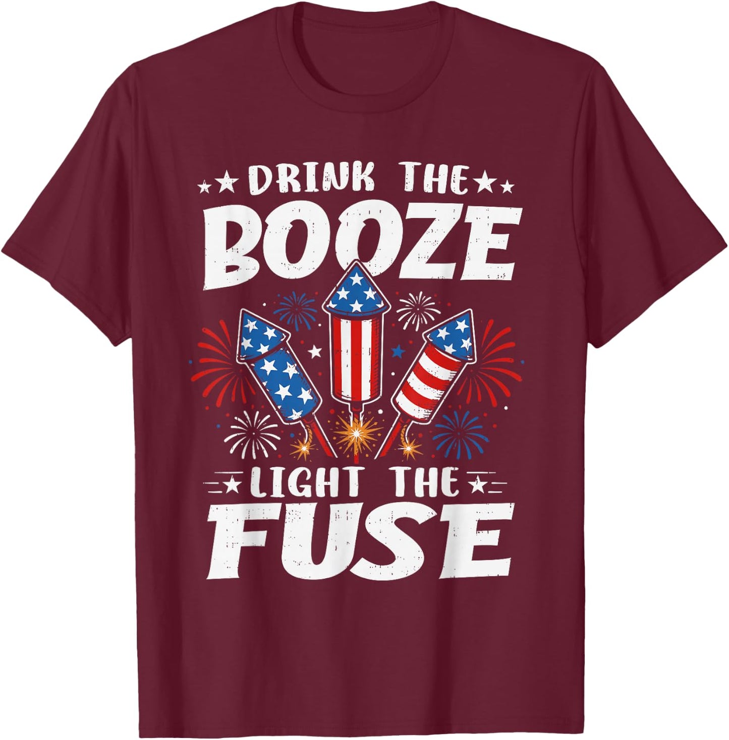 Funny Fireworks Fourth 4th of July America USA Men Women T-Shirt - T-Shirt | Maroon