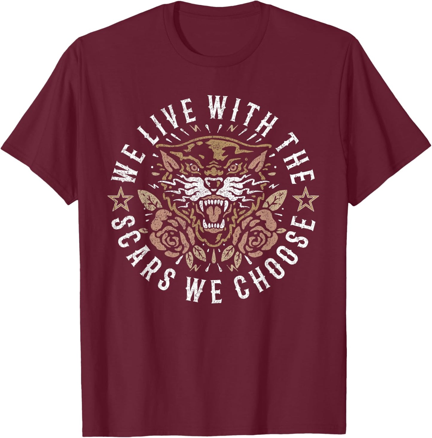 We Live With the Scars We Choose, Old School Panther Tattoo T-Shirt - T-Shirt | Maroon
