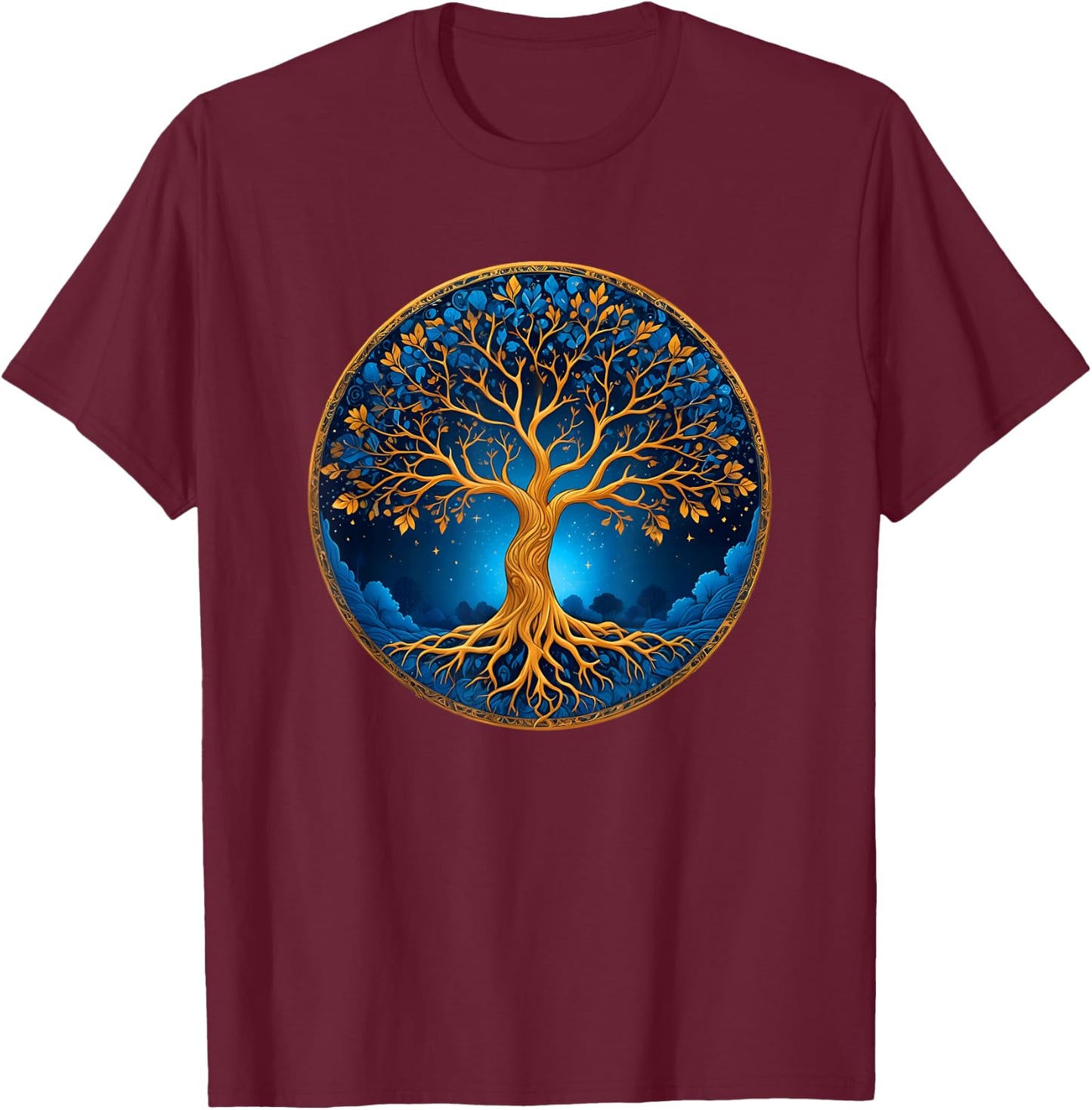 Nordic Celtic Tree of Life Yin Yang Tree of Life , black T-Shirt - T-Shirt | Maroon