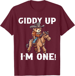 Cowboy 1st Birthday Teddy Bear Western Horse 1 Year Old Boy T-Shirt - T-Shirt | Maroon
