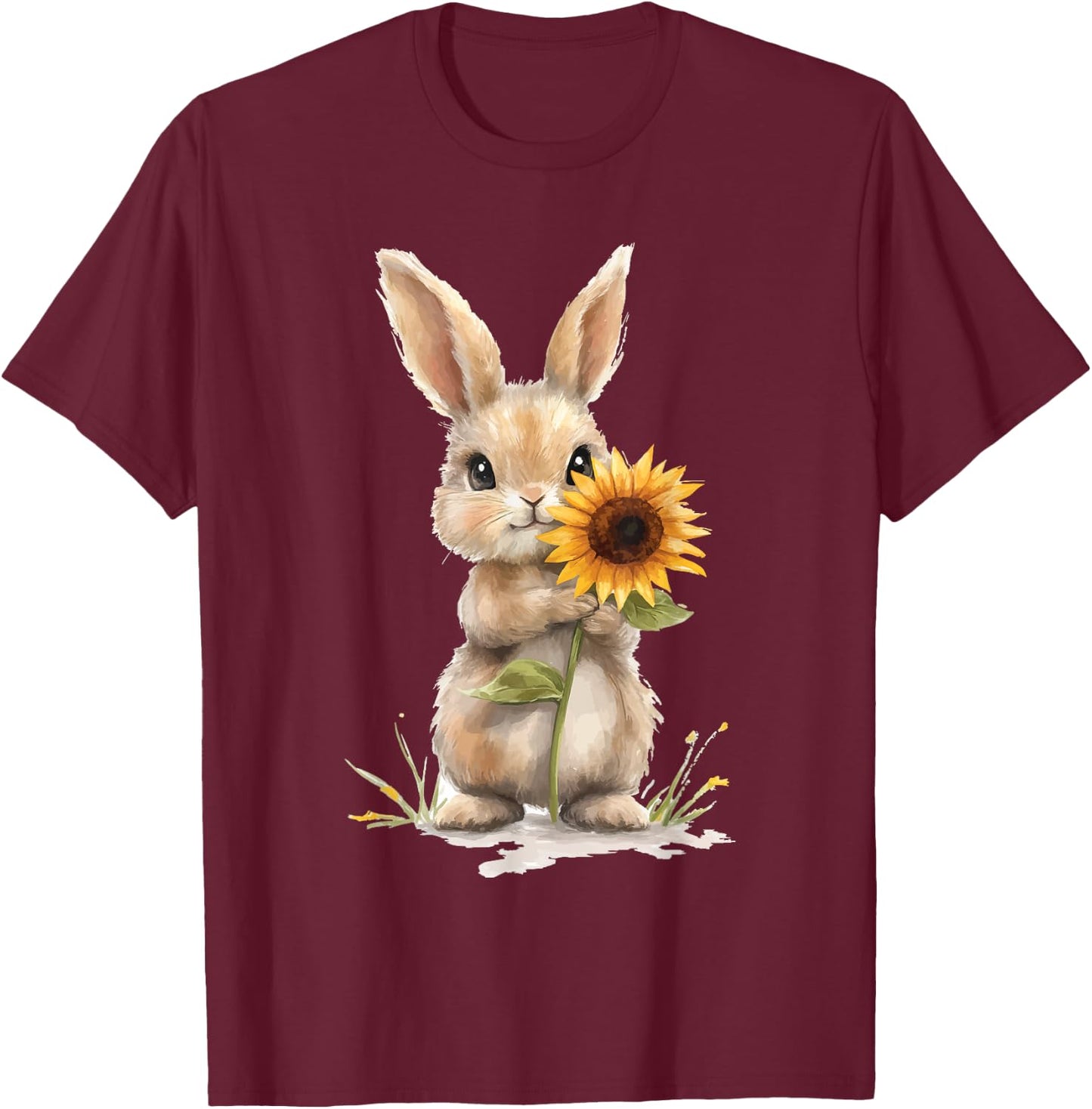 Bunny Sunflower T-Shirt - T-Shirt | Maroon