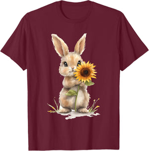 Bunny Sunflower T-Shirt - T-Shirt | Maroon