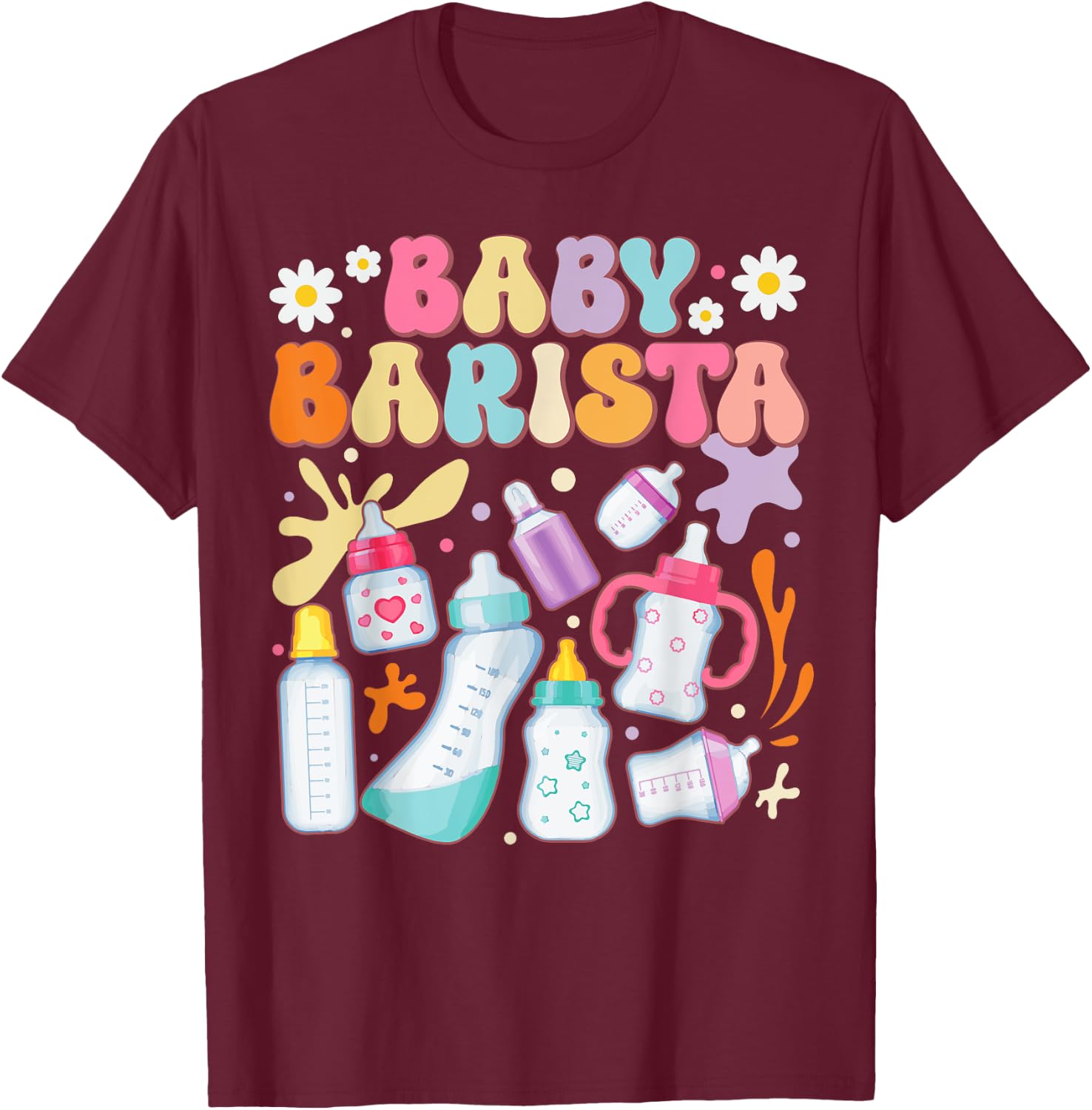 Funny Baby Barista: Milk Bottle NICU Nurse T-Shirt - T-Shirt | Maroon