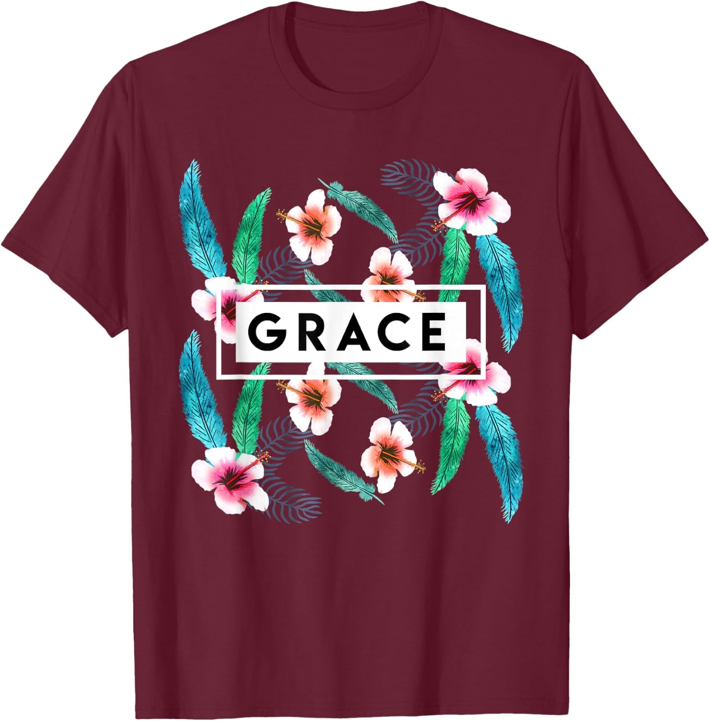 Grace On Flowers Religion Faith God Jesus Christian Gift T-Shirt - T-Shirt | Maroon