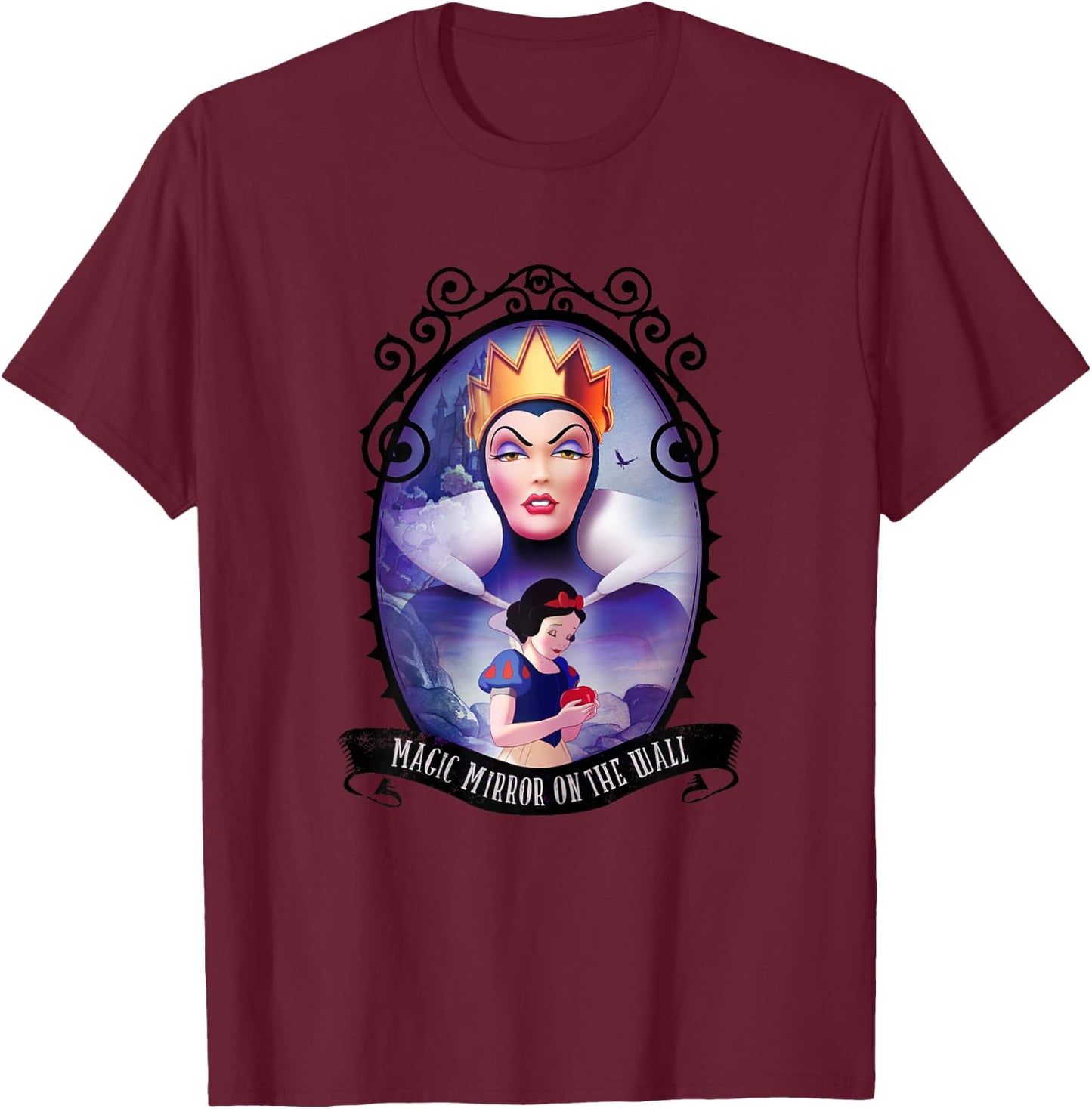 Disney Snow White Magic Mirror Graphic , white, Female X-Small T-Shirt - T-Shirt | Maroon