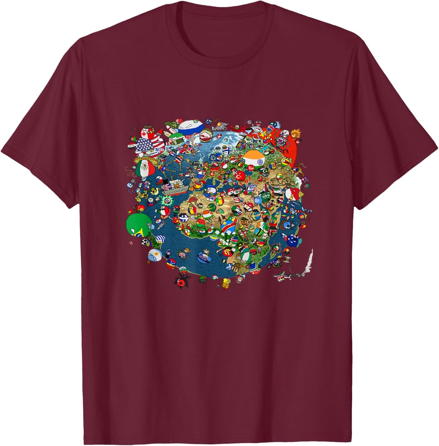 Polandball World , black T-Shirt - T-Shirt | Maroon
