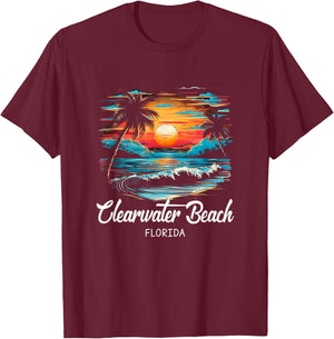 Family Vacation Retro Sunset Florida Clearwater Beach T-Shirt - T-Shirt | Maroon