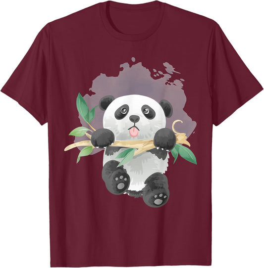 Watercolor Panda T-Shirt - T-Shirt | Maroon