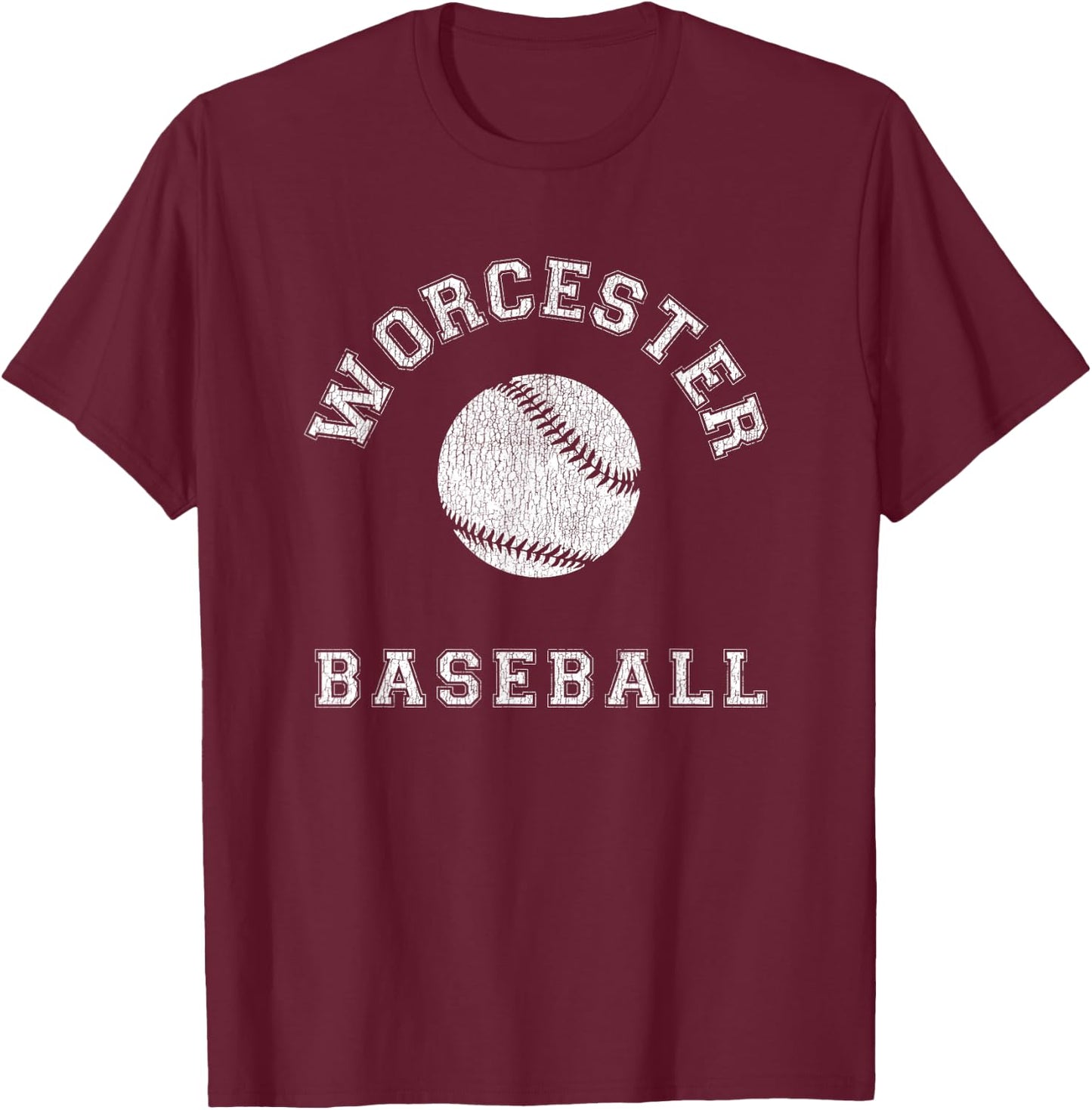 Worcester Baseball Distressed Retro Classic T-Shirt - T-Shirt | Maroon
