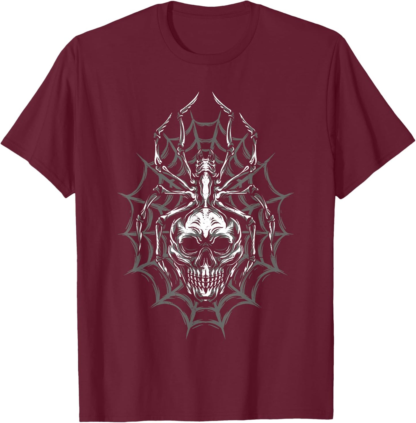 Spider Web Skull Halloween Spider T-Shirt - T-Shirt | Maroon