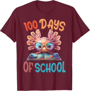 100 Days Of School Axolotl Sea 100th Day of School Axolotl T-Shirt - T-Shirt | Maroon
