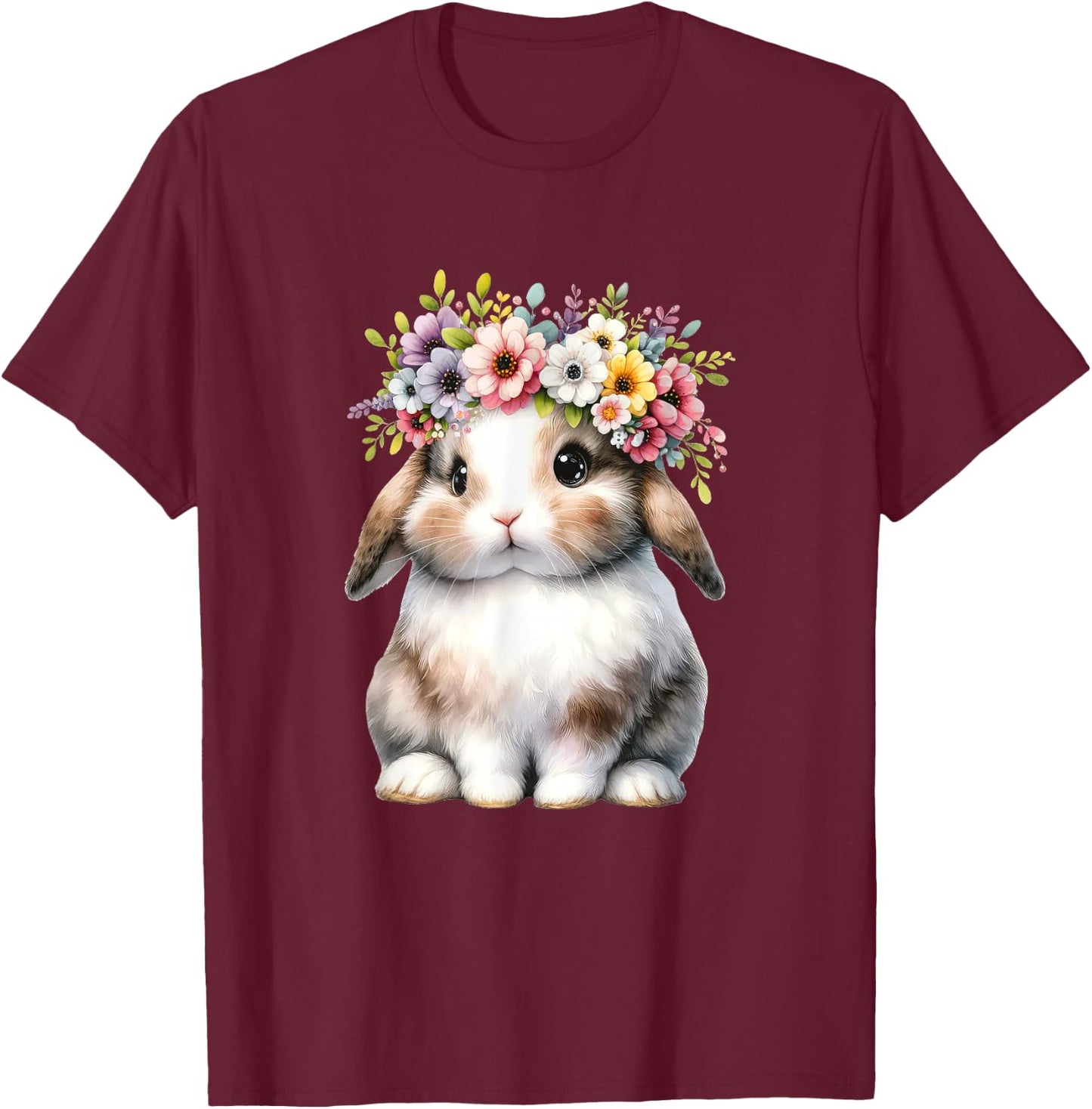 Easter Bunny Girls - Easter Bunny Flower Graphic T-Shirt - T-Shirt | Maroon