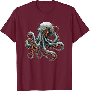Steampunk Pieuvre Vintage Art Hommes Femmes Enfants Rétro T-Shirt - T-Shirt | Maroon