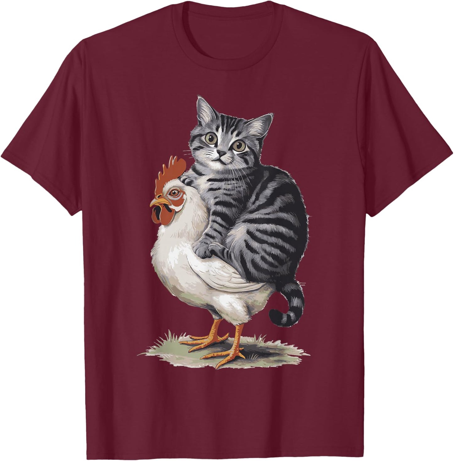 Cat Riding Chicken T-Shirt - T-Shirt | Maroon