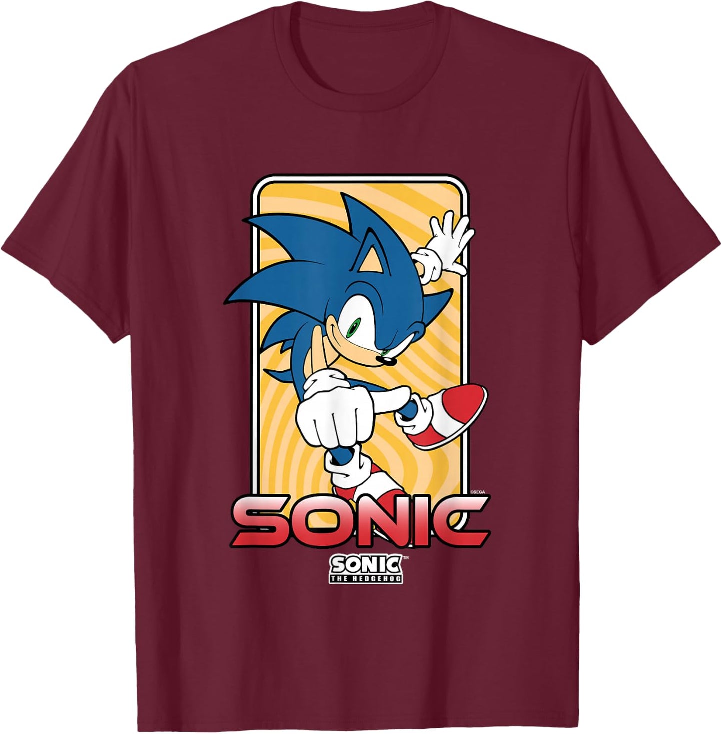 Sonic The Hedgehog Thumbs Up Wavy Portrait T-Shirt - T-Shirt | Maroon